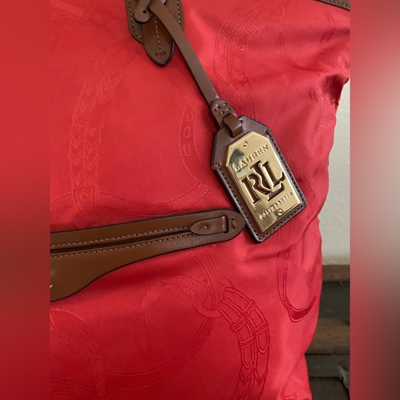 Vintage Polo Ralph Lauren red embossed horseshoes RLL tote hand bag GC~ - Picture 4 of 17